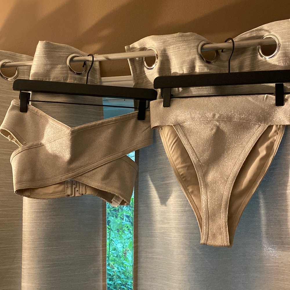 ASOS Bathing Suit, Champagne Shimmer, Top Size 4, Bottoms Size 6